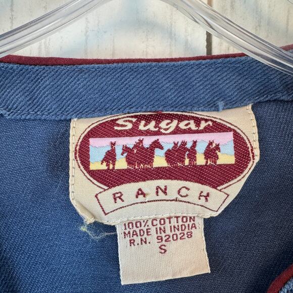 VTG Sugar Ranch Blue Cotton Denim Stud Full Zip Western Crop Jacket Size Small - Picture 6 of 16
